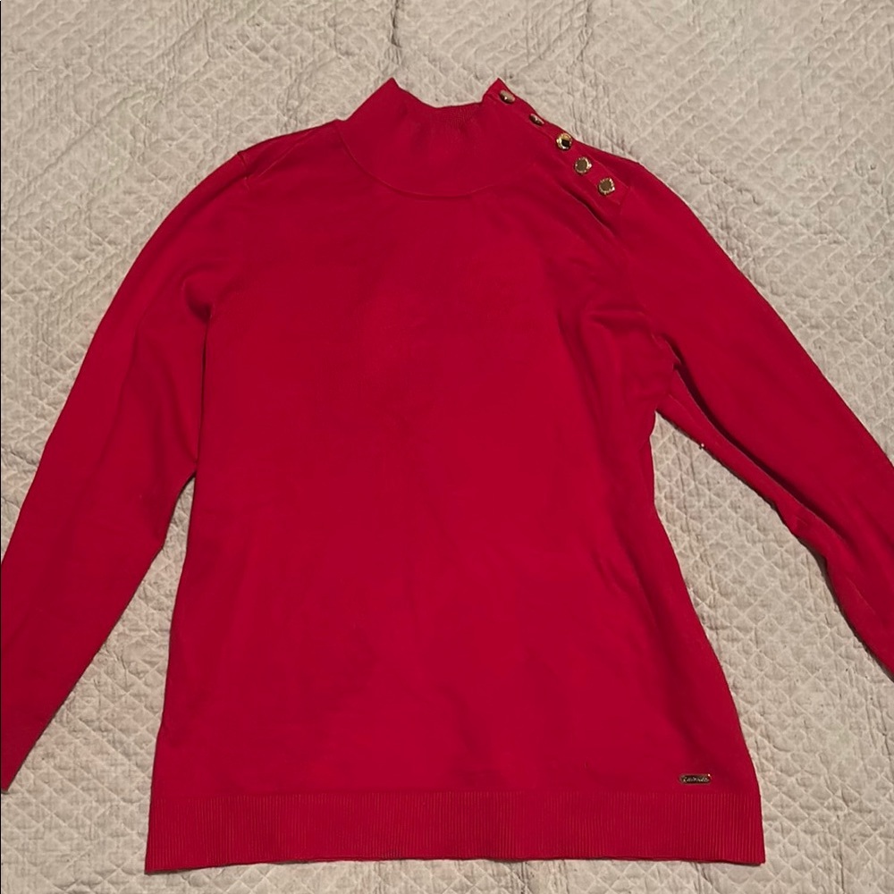 Calvin Klein Red Turtleneck Sweater with Button Accents